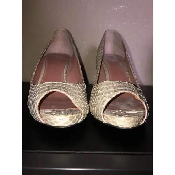 Vince Camuto Kira Wedding Date Nite Animal Print Cream Python Peep Toe Heels 8.5 - Picture 11 of 11